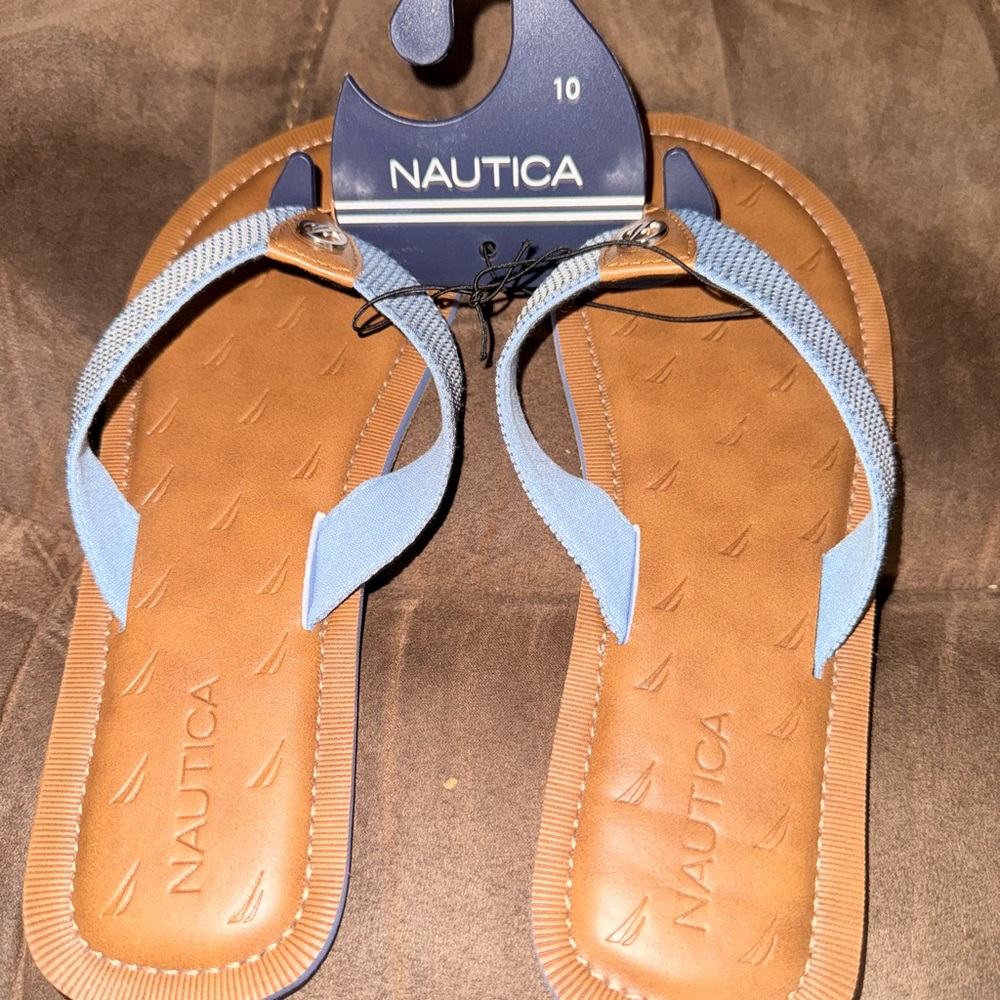 Nautica Tan and Light Blue Sandals